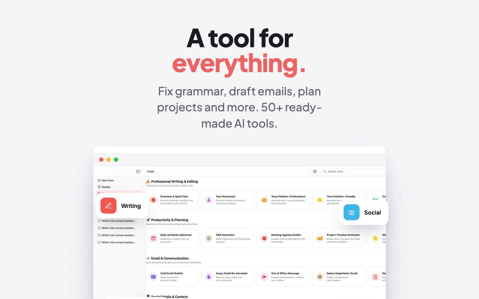 Built-in AI writing tools on Mac including grammar fixer, tone polisher and essay tools
